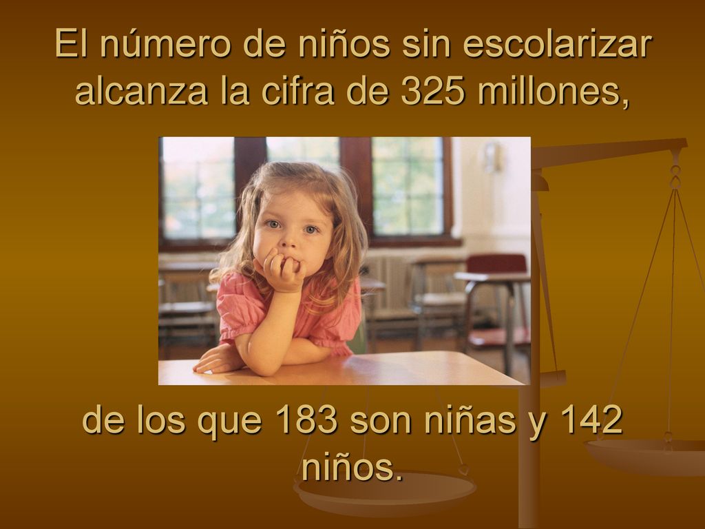 El número de niños sin escolarizar alcanza la cifra de 325 millones, de los que 183 son niñas y 142 niños.