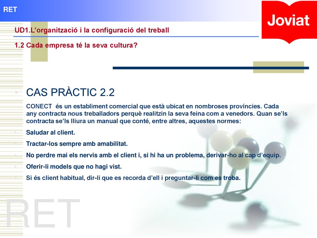 RET UD1.L’organització i la configuració del treball. 1.2 Cada empresa té la seva cultura CAS PRÀCTIC 2.2.
