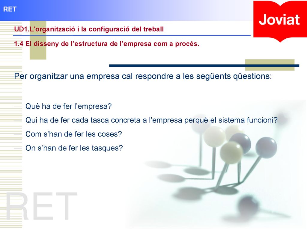 RET Per organitzar una empresa cal respondre a les següents qüestions: