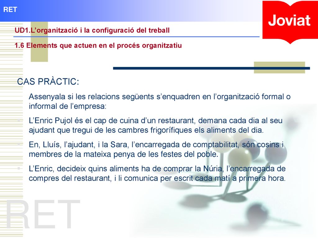 RET UD1.L’organització i la configuració del treball. 1.6 Elements que actuen en el procés organitzatiu.