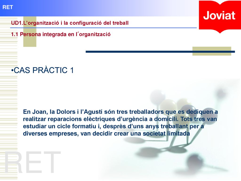 RET UD1.L’organització i la configuració del treball. 1.1 Persona integrada en l´organització. CAS PRÀCTIC 1.