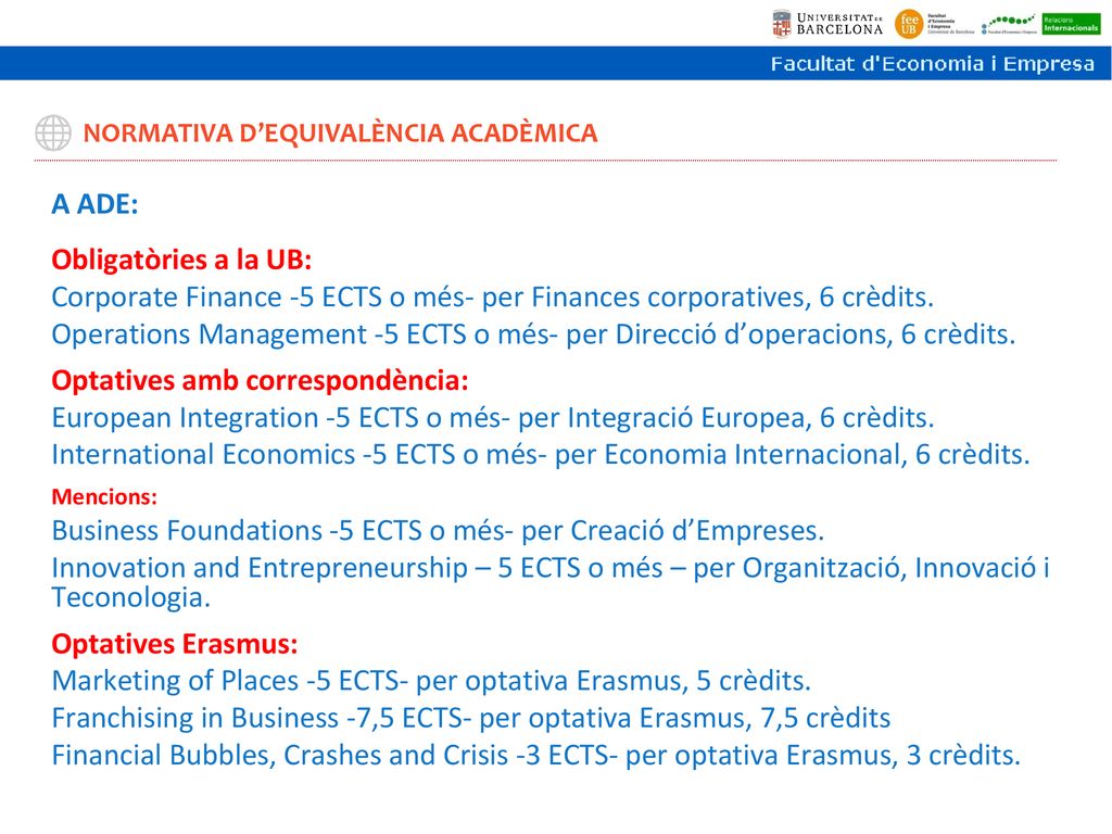 Corporate Finance -5 ECTS o més- per Finances corporatives, 6 crèdits.