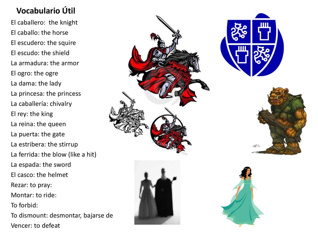 Vocabulario Útil El caballero: the knight El caballo: the horse