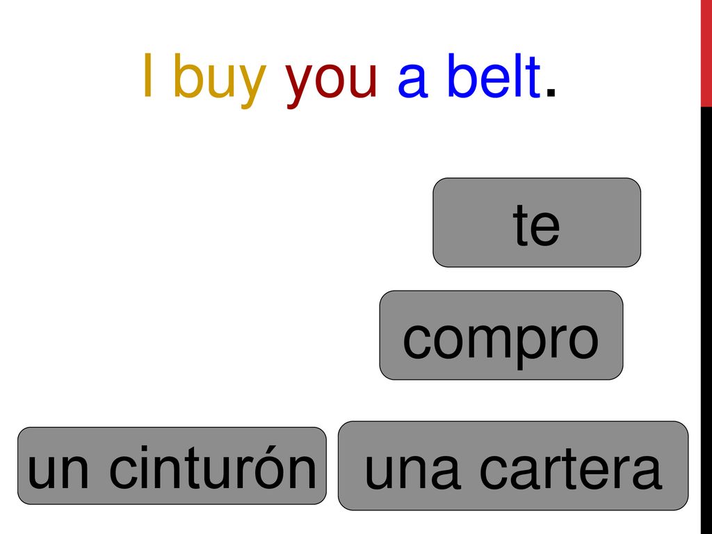 I buy you a belt. te compro una cartera un cinturón