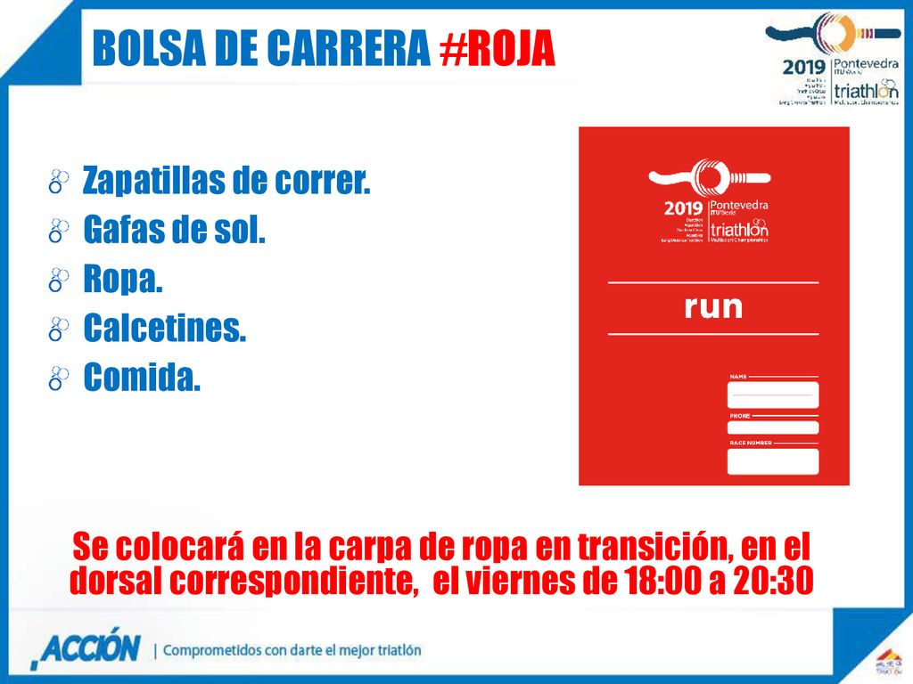 Bolsa de carrera #Roja Zapatillas de correr. Gafas de sol. Ropa.