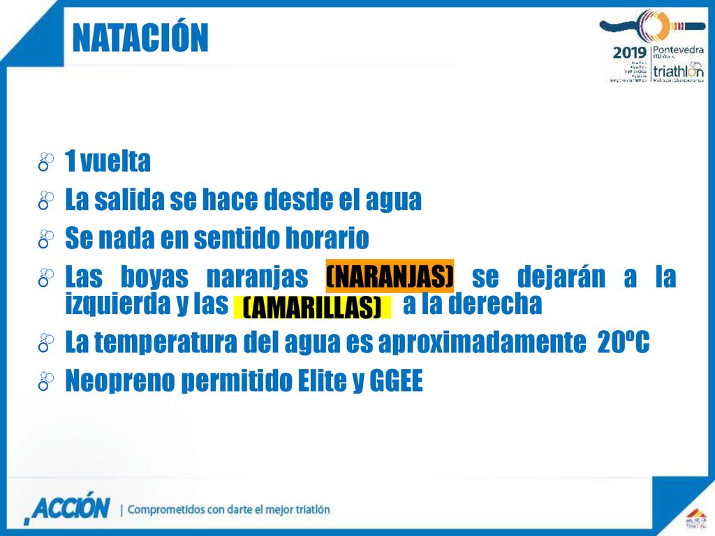 natación 1 vuelta La salida se hace desde el agua