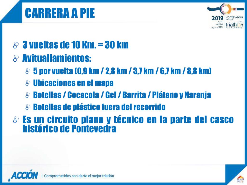 Carrera a pie 3 vueltas de 10 Km. = 30 km Avituallamientos: