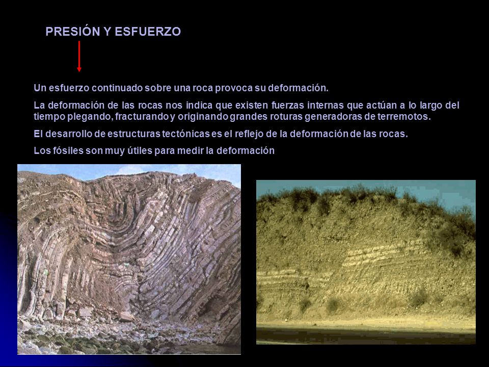 PRESIÓN Y ESFUERZO Un esfuerzo continuado sobre una roca provoca su deformación.