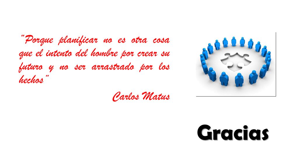 Porque planificar no es otra cosa que el intento del hombre por crear su futuro y no ser arrastrado por los hechos Carlos Matus
