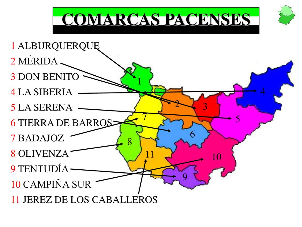 COMARCAS PACENSES 1 ALBURQUERQUE 2 MÉRIDA 3 DON BENITO 1 4 LA SIBERIA