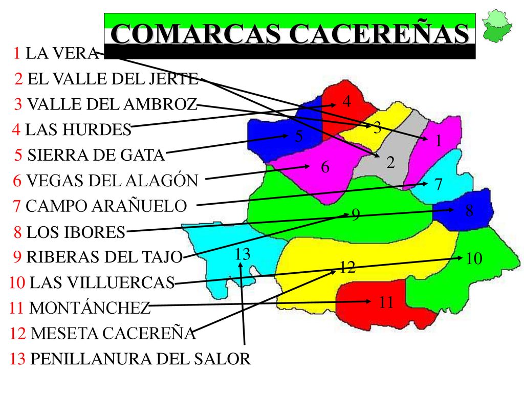 COMARCAS CACEREÑAS 1 LA VERA 2 EL VALLE DEL JERTE 4 3 VALLE DEL AMBROZ