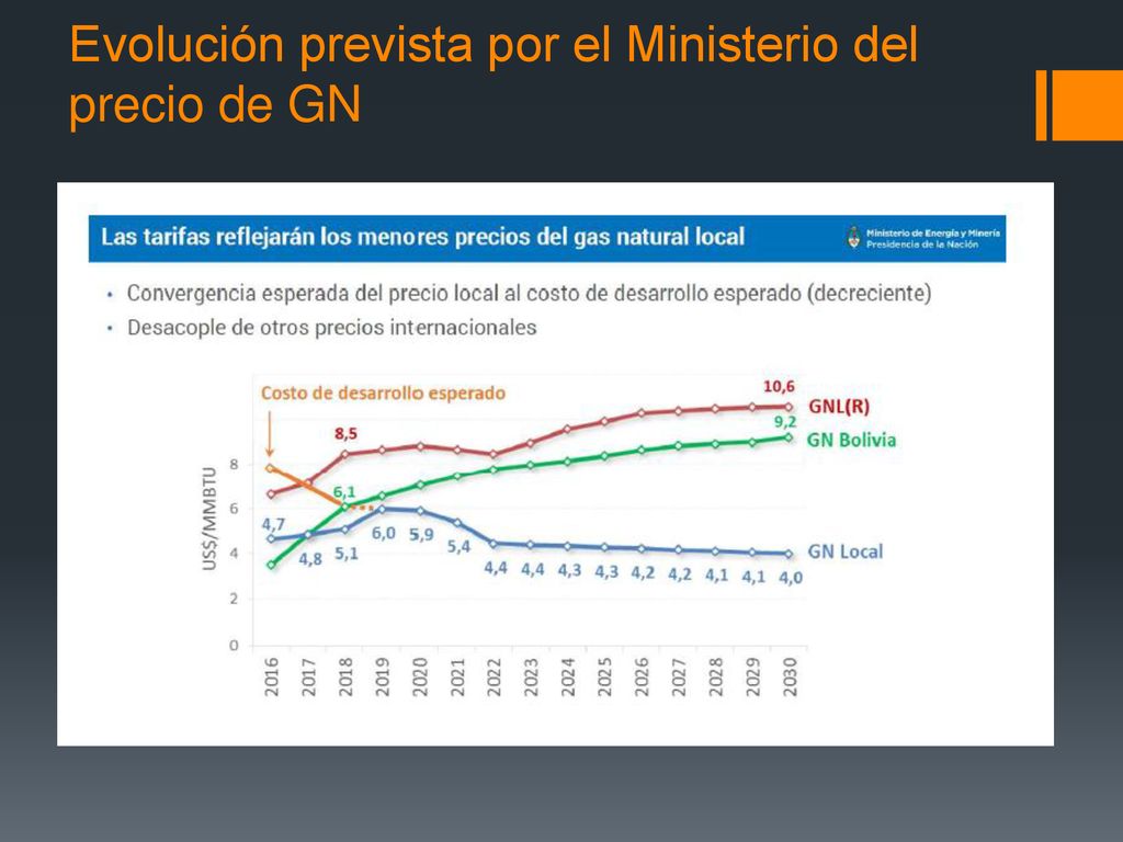 Evolución prevista por el Ministerio del precio de GN