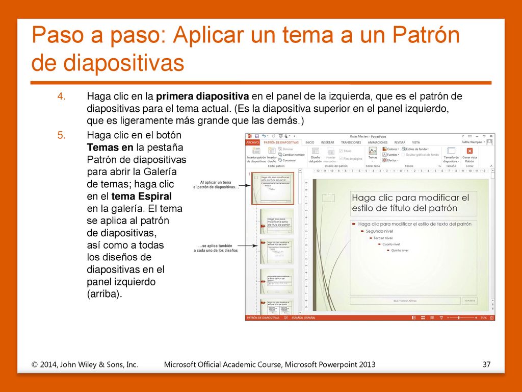 Paso a paso: Aplicar un tema a un Patrón de diapositivas