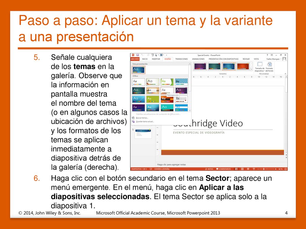Paso a paso: Aplicar un tema y la variante a una presentación