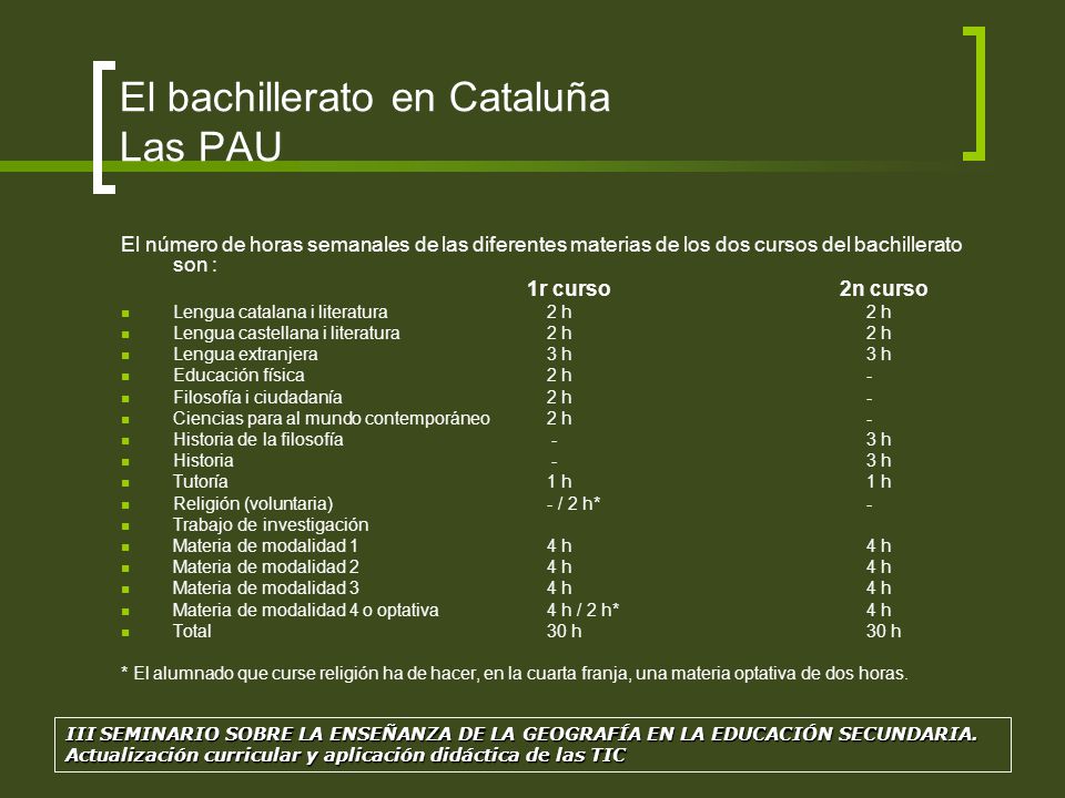 El bachillerato en Cataluña Las PAU