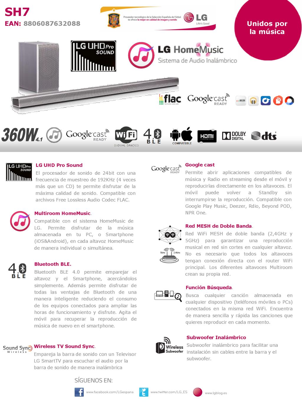 360W 4.1 SH7 Unidos por la música EAN: LG UHD Pro Sound