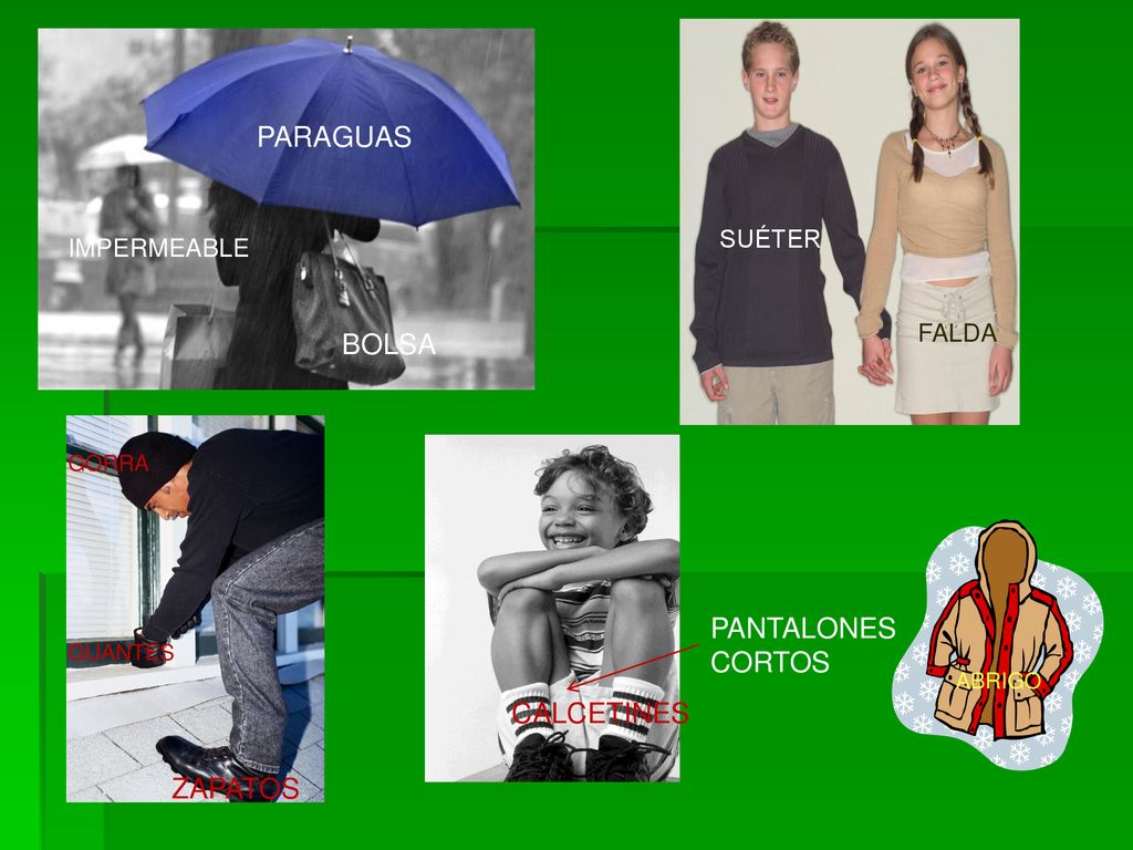 PARAGUAS BOLSA PANTALONES CORTOS CALCETINES ZAPATOS SUÉTER IMPERMEABLE