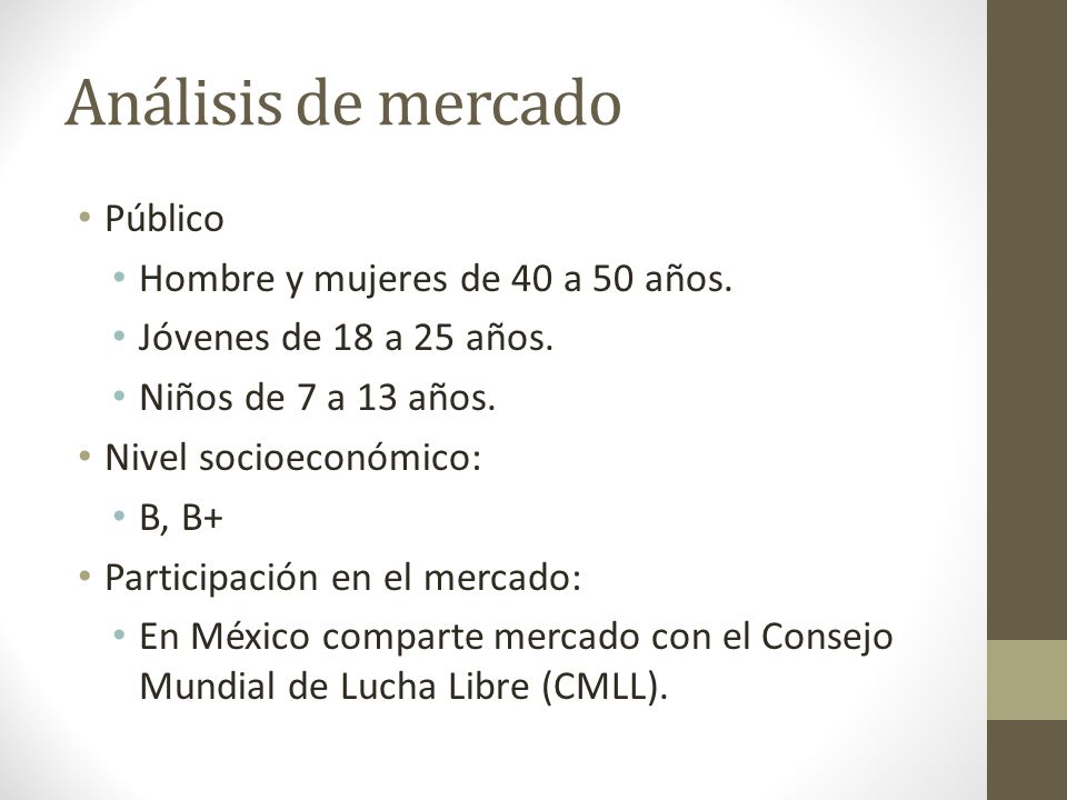 Análisis de mercado Público Hombre y mujeres de 40 a 50 años.