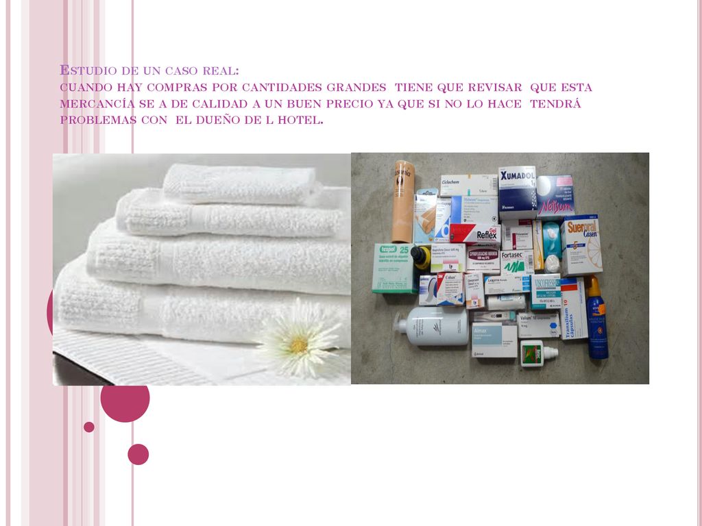 Estudio de un caso real: cuando hay compras por cantidades grandes tiene que revisar que esta mercancía se a de calidad a un buen precio ya que si no lo hace tendrá problemas con el dueño de l hotel.