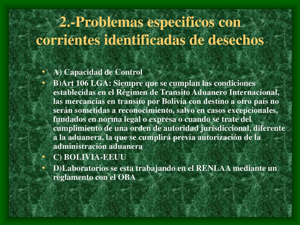 2.-Problemas especificos con corrientes identificadas de desechos