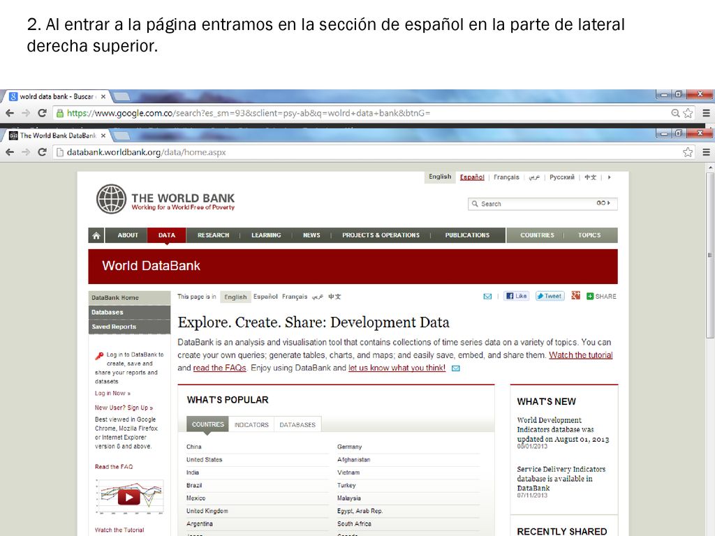 2. Al entrar a la página entramos en la sección de español en la parte de lateral derecha superior.