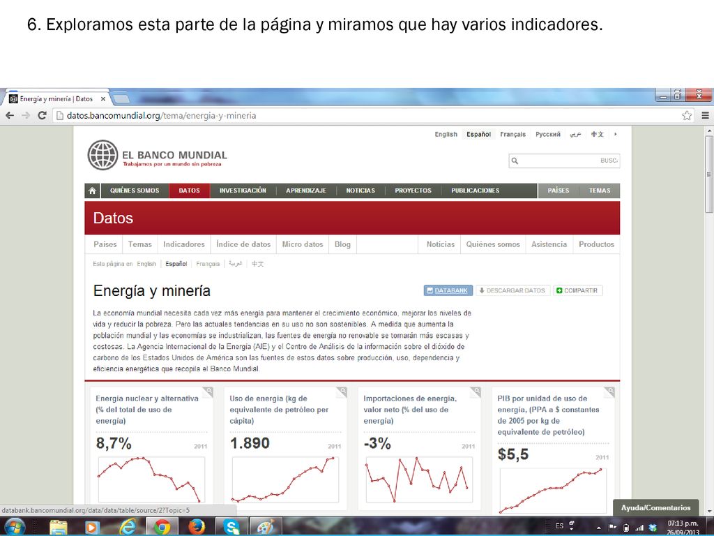 6. Exploramos esta parte de la página y miramos que hay varios indicadores.
