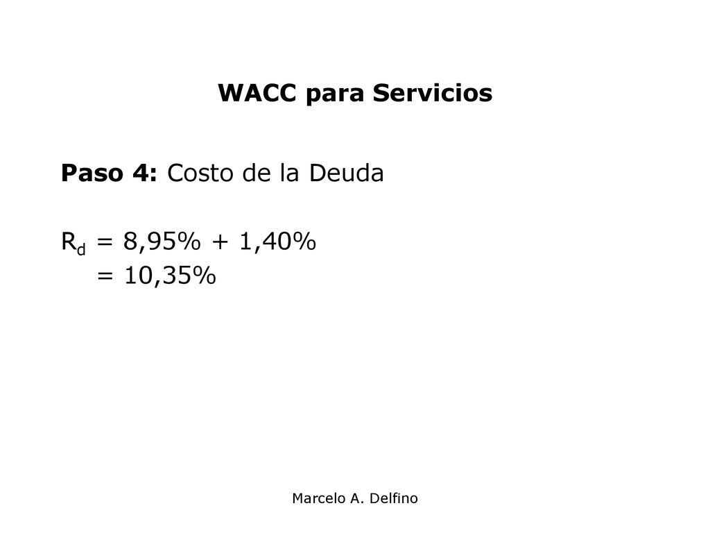 WACC para Servicios Paso 4: Costo de la Deuda Rd = 8,95% + 1,40%