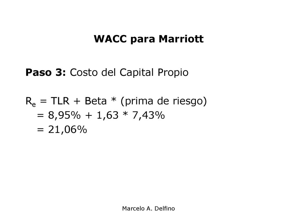 Paso 3: Costo del Capital Propio Re = TLR + Beta * (prima de riesgo)