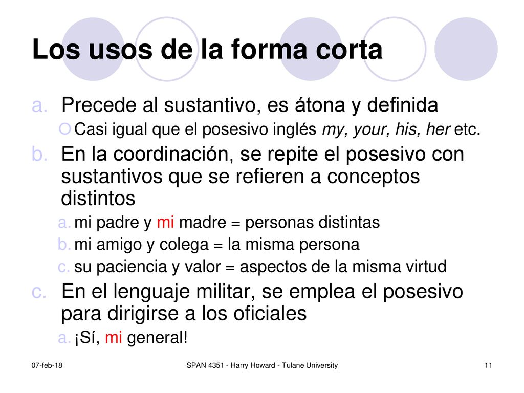 Los usos de la forma corta