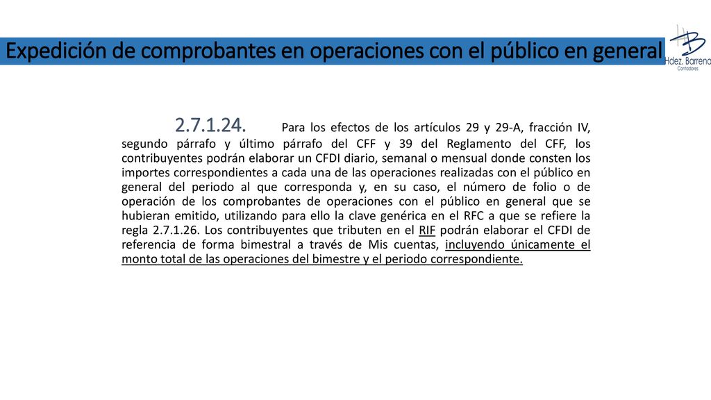 Expedición de comprobantes en operaciones con el público en general