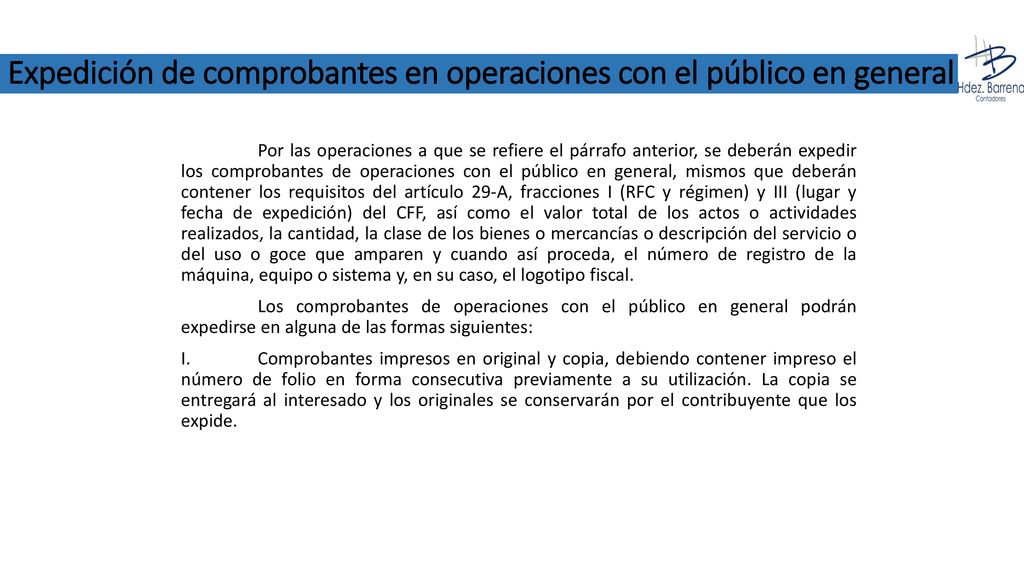 Expedición de comprobantes en operaciones con el público en general