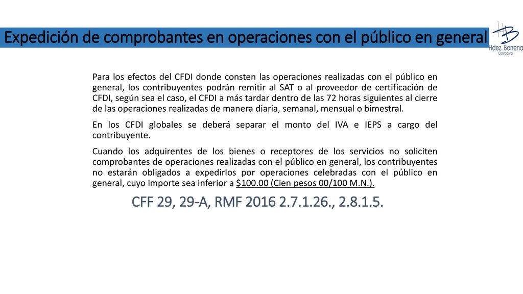 Expedición de comprobantes en operaciones con el público en general