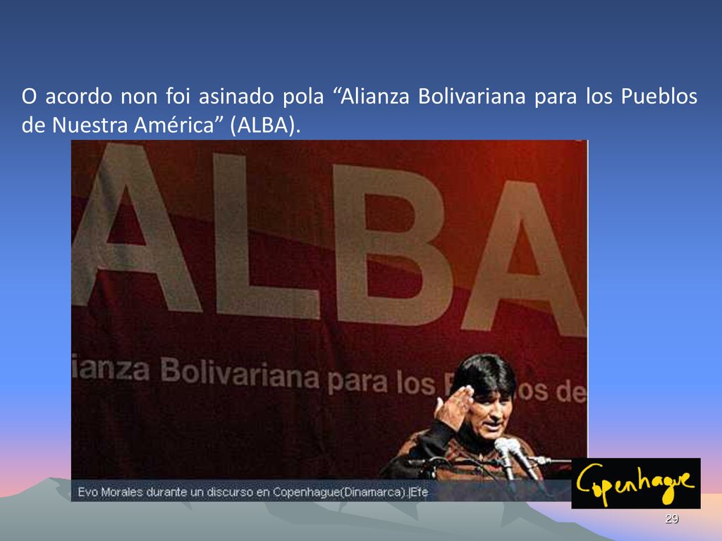 O acordo non foi asinado pola Alianza Bolivariana para los Pueblos de Nuestra América (ALBA).
