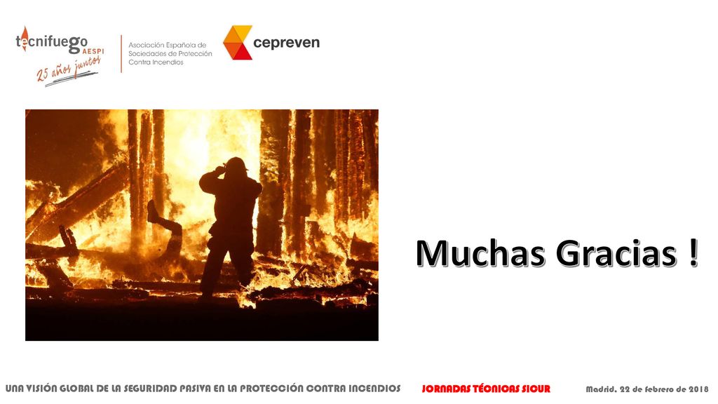 Muchas Gracias ! UNA VISIÓN GLOBAL DE LA SEGURIDAD PASIVA EN LA PROTECCIÓN CONTRA INCENDIOS. JORNADAS TÉCNICAS SICUR.