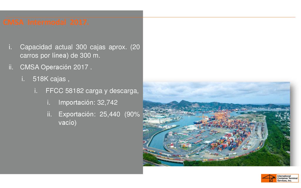 CMSA Intermodal Capacidad actual 300 cajas aprox. (20 carros por línea) de 300 m. CMSA Operación