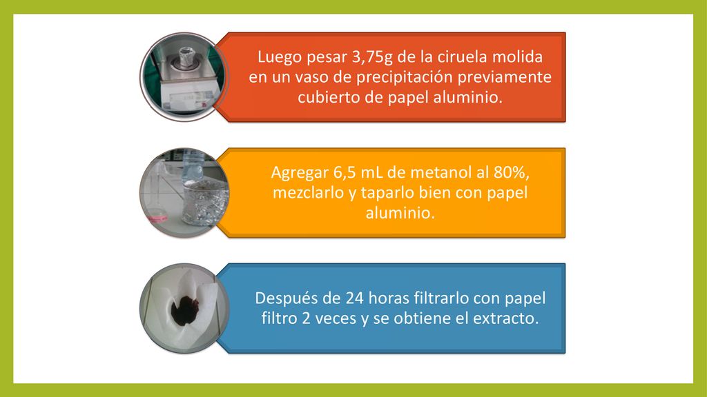 Luego pesar 3,75g de la ciruela molida en un vaso de precipitación previamente cubierto de papel aluminio.