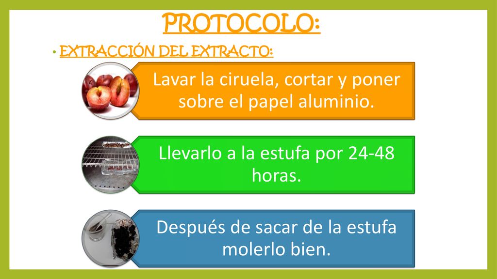 PROTOCOLO: Lavar la ciruela, cortar y poner sobre el papel aluminio.