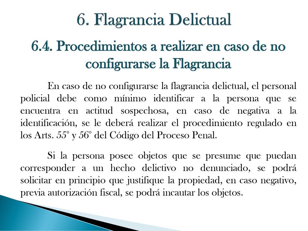 6. Flagrancia Delictual 6.4. Procedimientos a realizar en caso de no configurarse la Flagrancia.