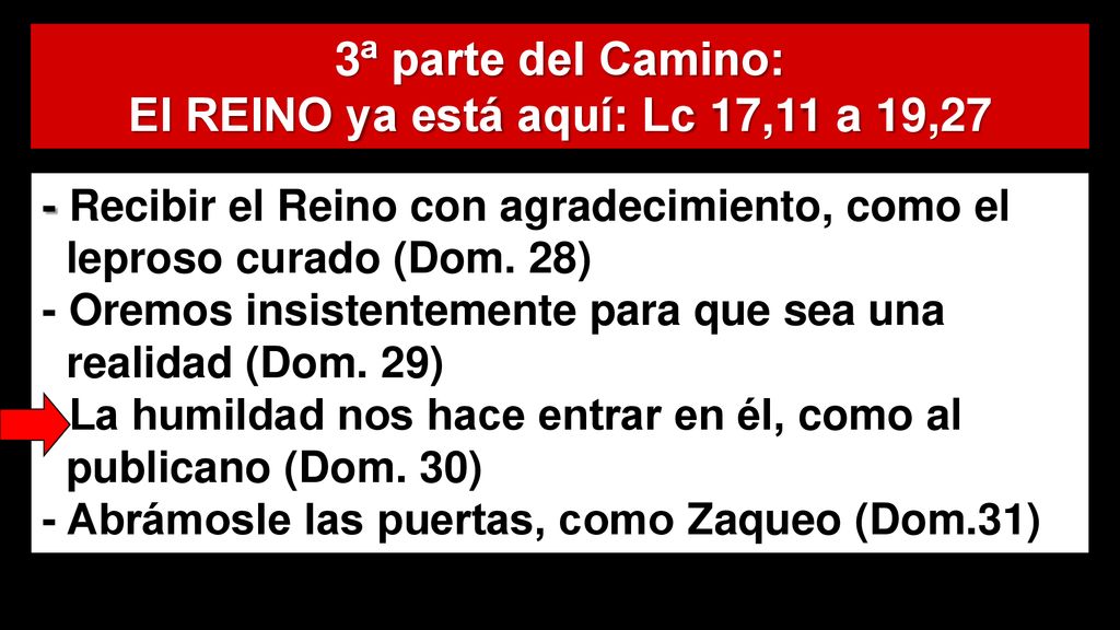 3ª parte del Camino: El REINO ya está aquí: Lc 17,11 a 19,27