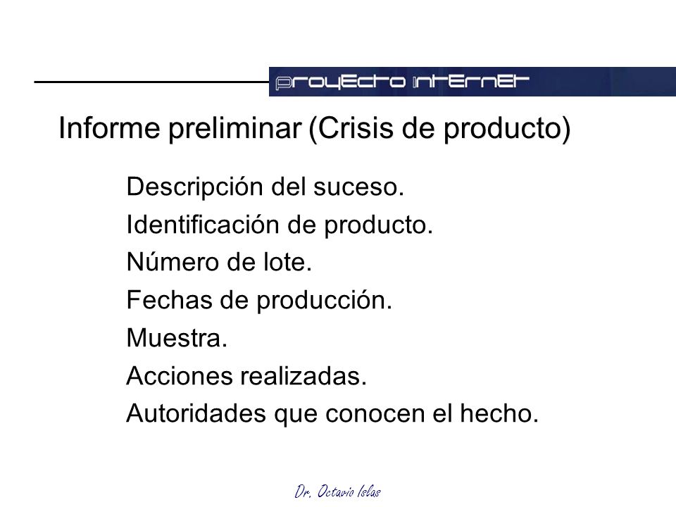 Informe preliminar (Crisis de producto)