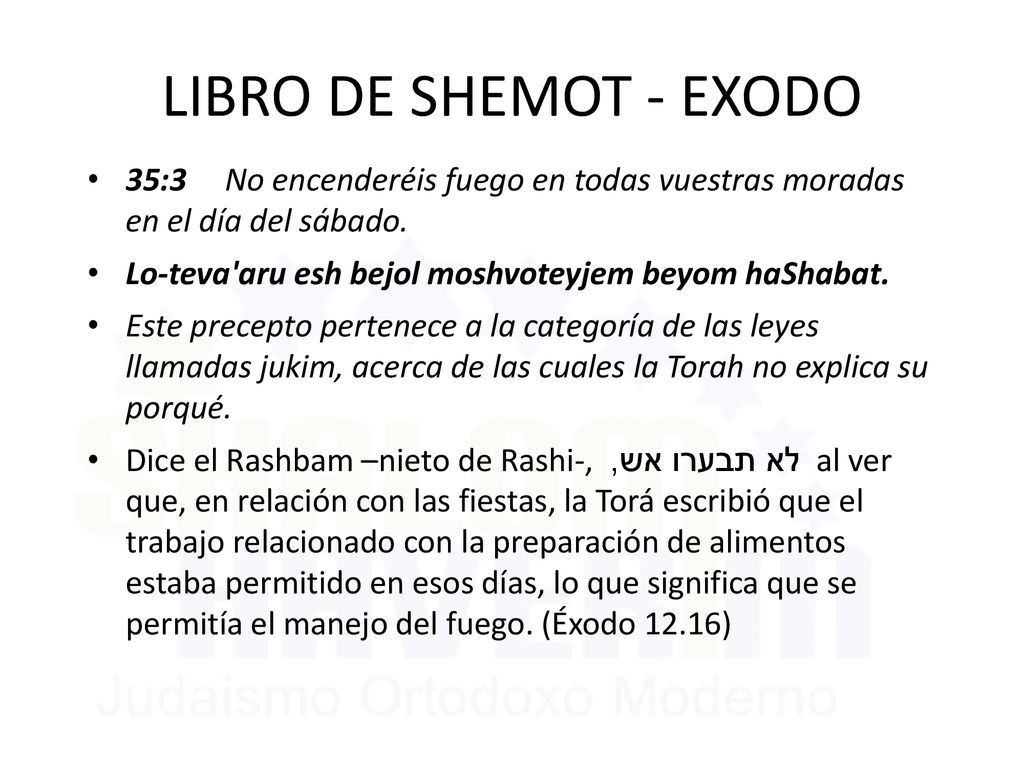 LIBRO DE SHEMOT - EXODO 35:3 No encenderéis fuego en todas vuestras moradas en el día del sábado.