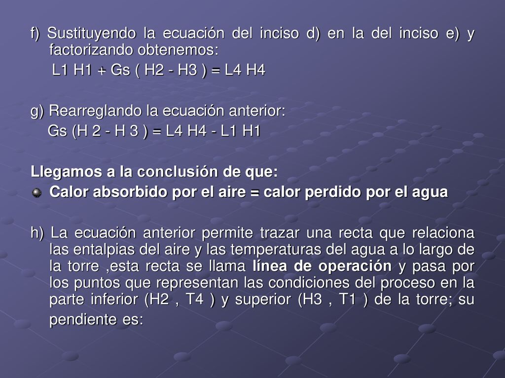 f) Sustituyendo la ecuación del inciso d) en la del inciso e) y factorizando obtenemos: