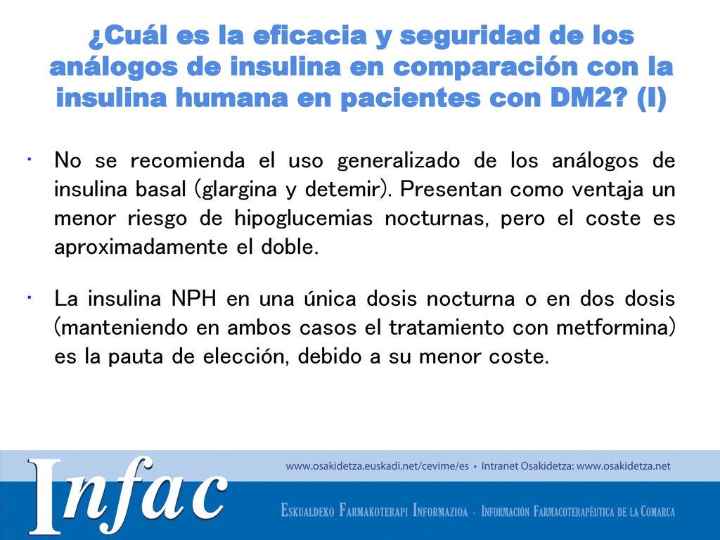 ¿Cuál es la eficacia y seguridad de los análogos de insulina en comparación con la insulina humana en pacientes con DM2 (I)
