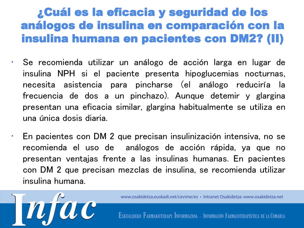 ¿Cuál es la eficacia y seguridad de los análogos de insulina en comparación con la insulina humana en pacientes con DM2 (II)