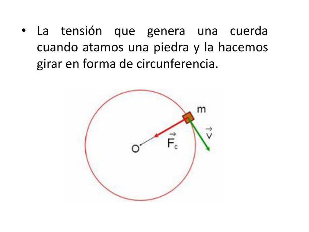 La tensión que genera una cuerda cuando atamos una piedra y la hacemos girar en forma de circunferencia.