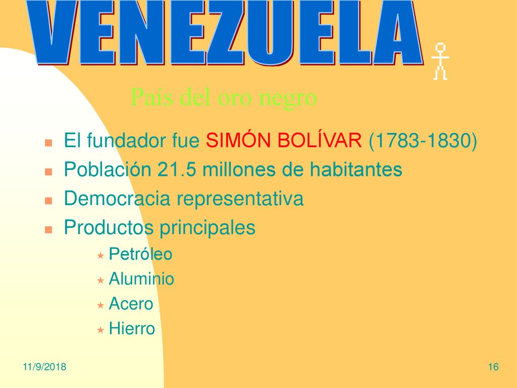 VENEZUELA País del oro negro El fundador fue SIMÓN BOLÍVAR ( )