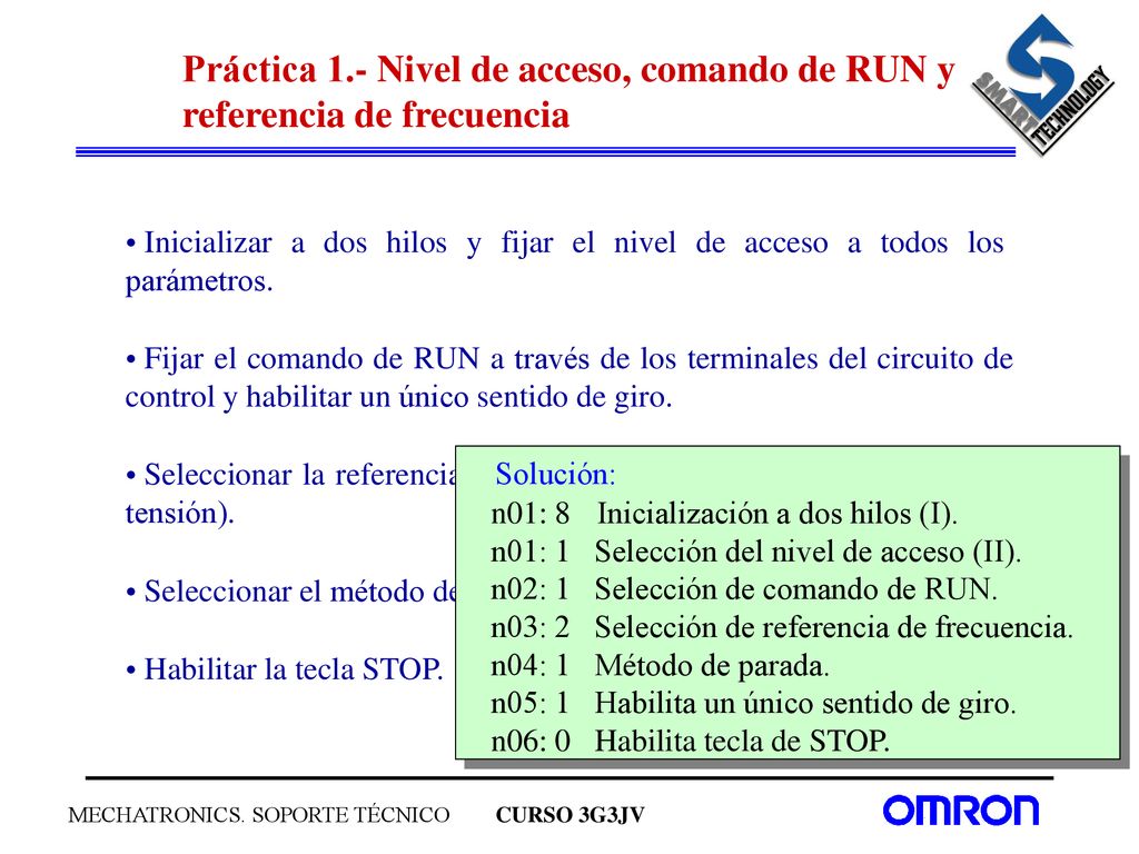 Práctica 1.- Nivel de acceso, comando de RUN y referencia de frecuencia