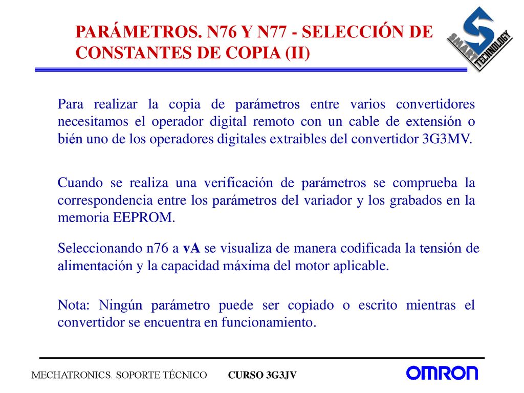 PARÁMETROS. N76 Y N77 - SELECCIÓN DE CONSTANTES DE COPIA (II)