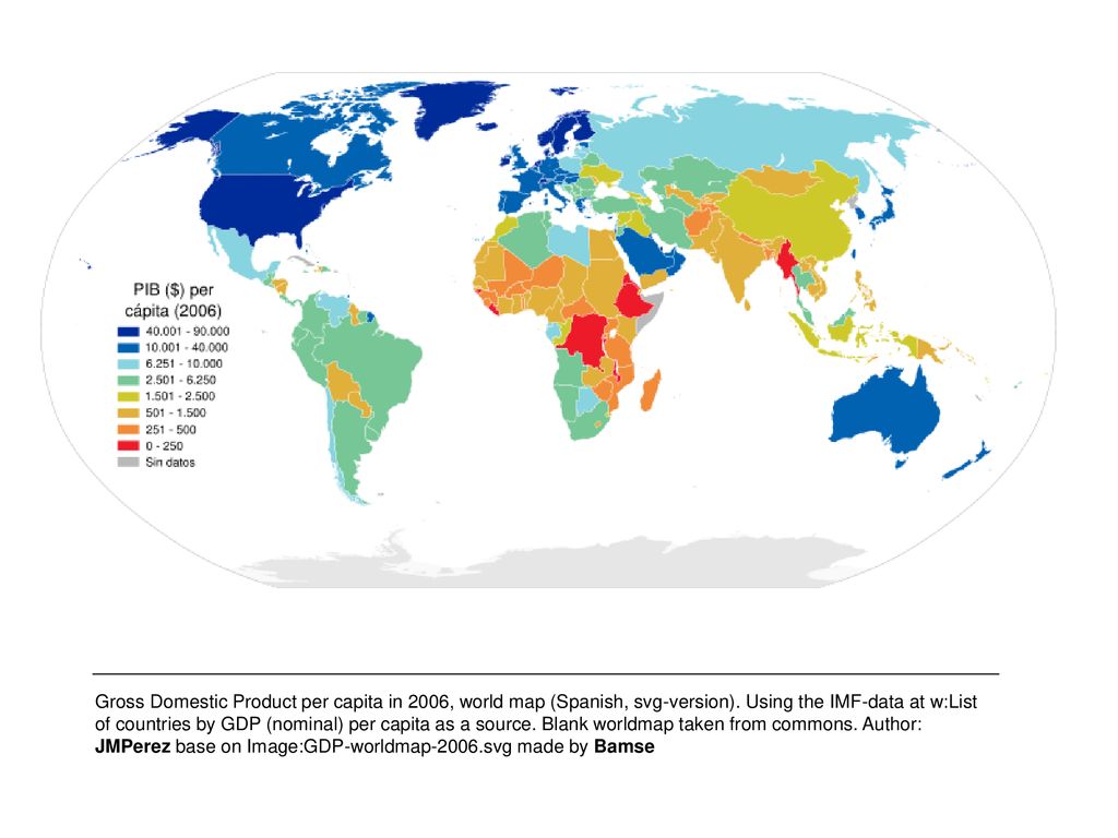 Gross Domestic Product per capita in 2006, world map (Spanish, svg-version).