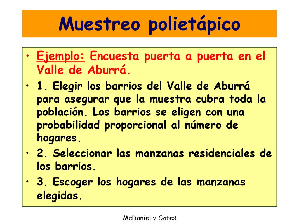 Muestreo polietápico Ejemplo: Encuesta puerta a puerta en el Valle de Aburrá.